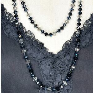 Black and Clear Crystal Endless Faceted Beaded Necklace 27" Fashion Jewelry